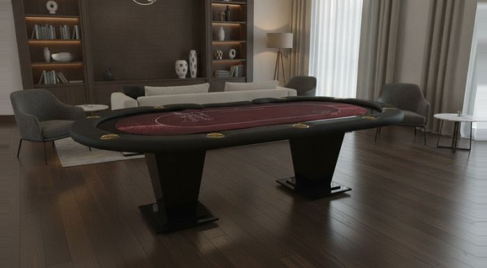 Mesa de Poker 10 Lugares Tecido Vinho e Porta-Copos Dourado - Pro39